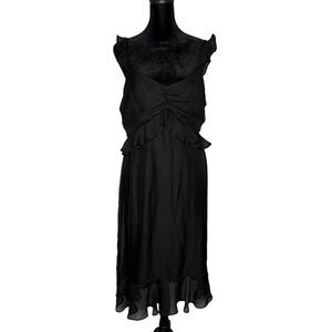 Lulus Black Sleeveless Ruffled Midi Dress Size‎ L Ruched Flutter Whimsigoth